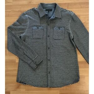 Banana Republic Men's sz Large Blue‎ White Optic Stripe Long Sleeve Button Shirt